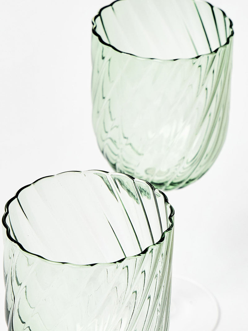 Oliver Bonas Green Elena Swirl Glass Wine Glasses Set of 4
