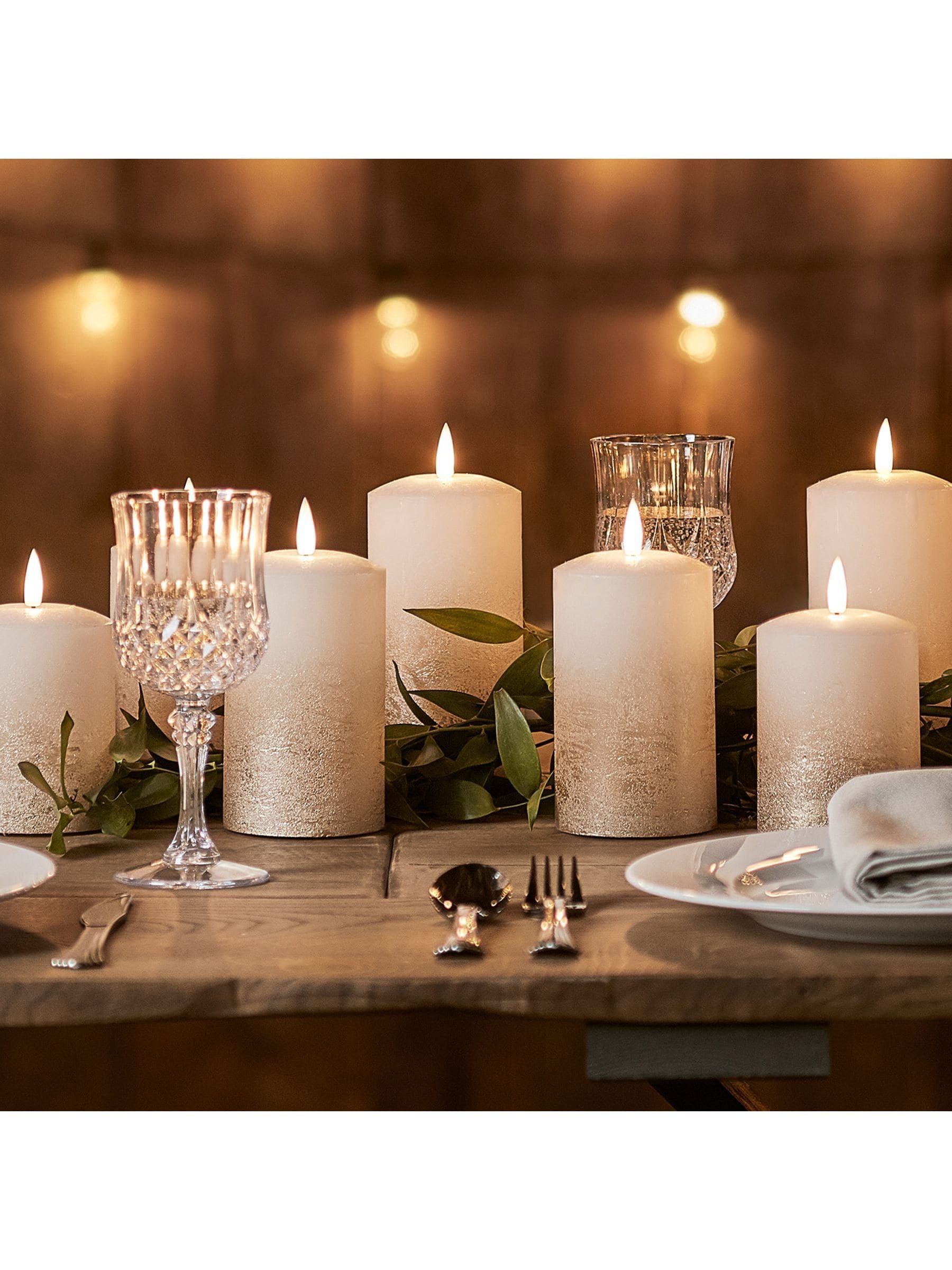 Lights4fun TruGlow bronze ombre LED pillar candle trio 15cm, UK version