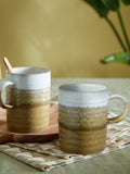 Set of 2 Ochre Ridged Ceramic Mugs, 370ml Capacity