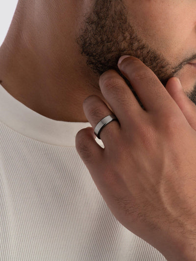 McGrocer - Bague en zirconium noir pour homme Beaverbrooks 6mm de large