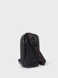 OSPREY LONDON black leather compass sling bag, imported from the UK