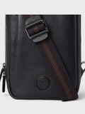 OSPREY LONDON black leather compass sling bag, imported from the UK