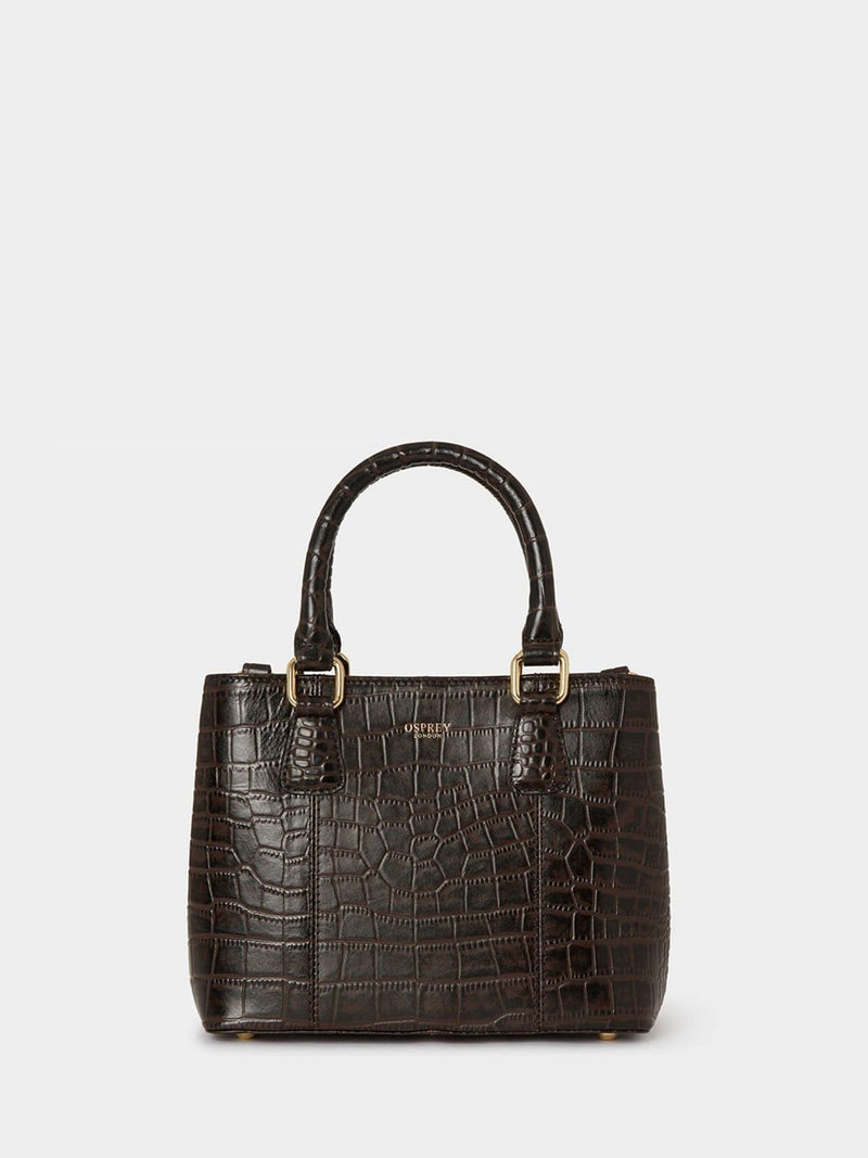 Osprey London Adaline Mini leather grab bag in dark brown, UK version