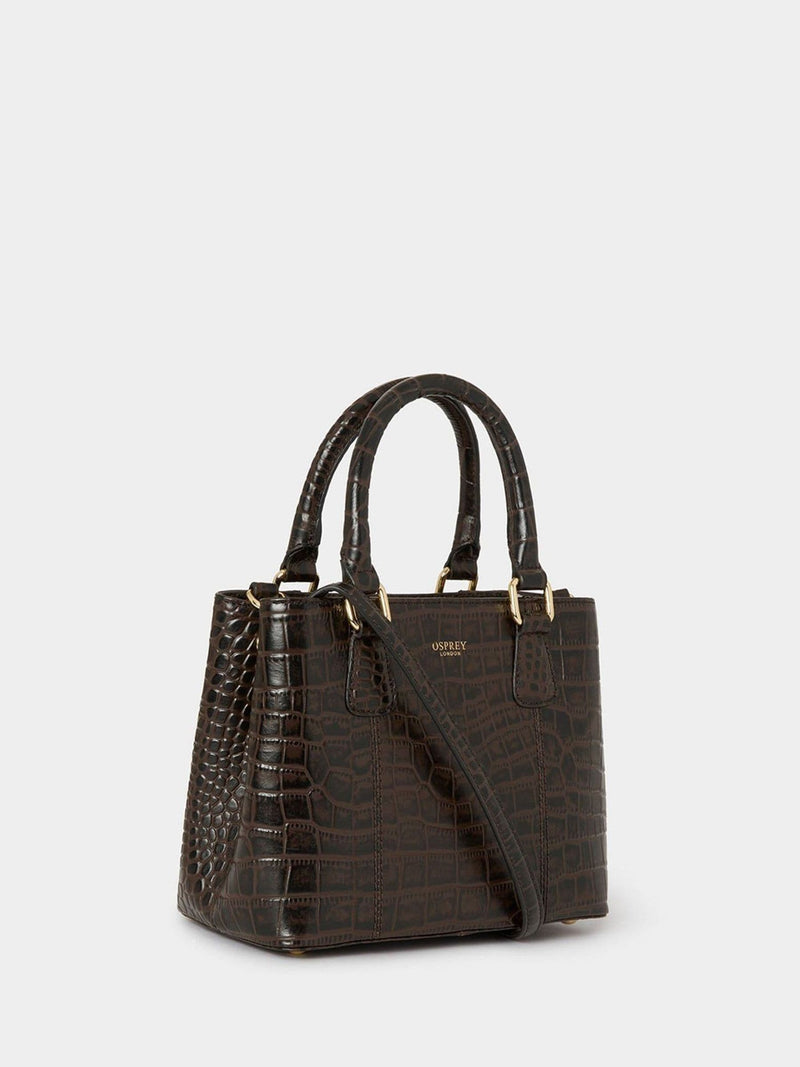 Osprey London Adaline Mini leather grab bag in dark brown, UK version