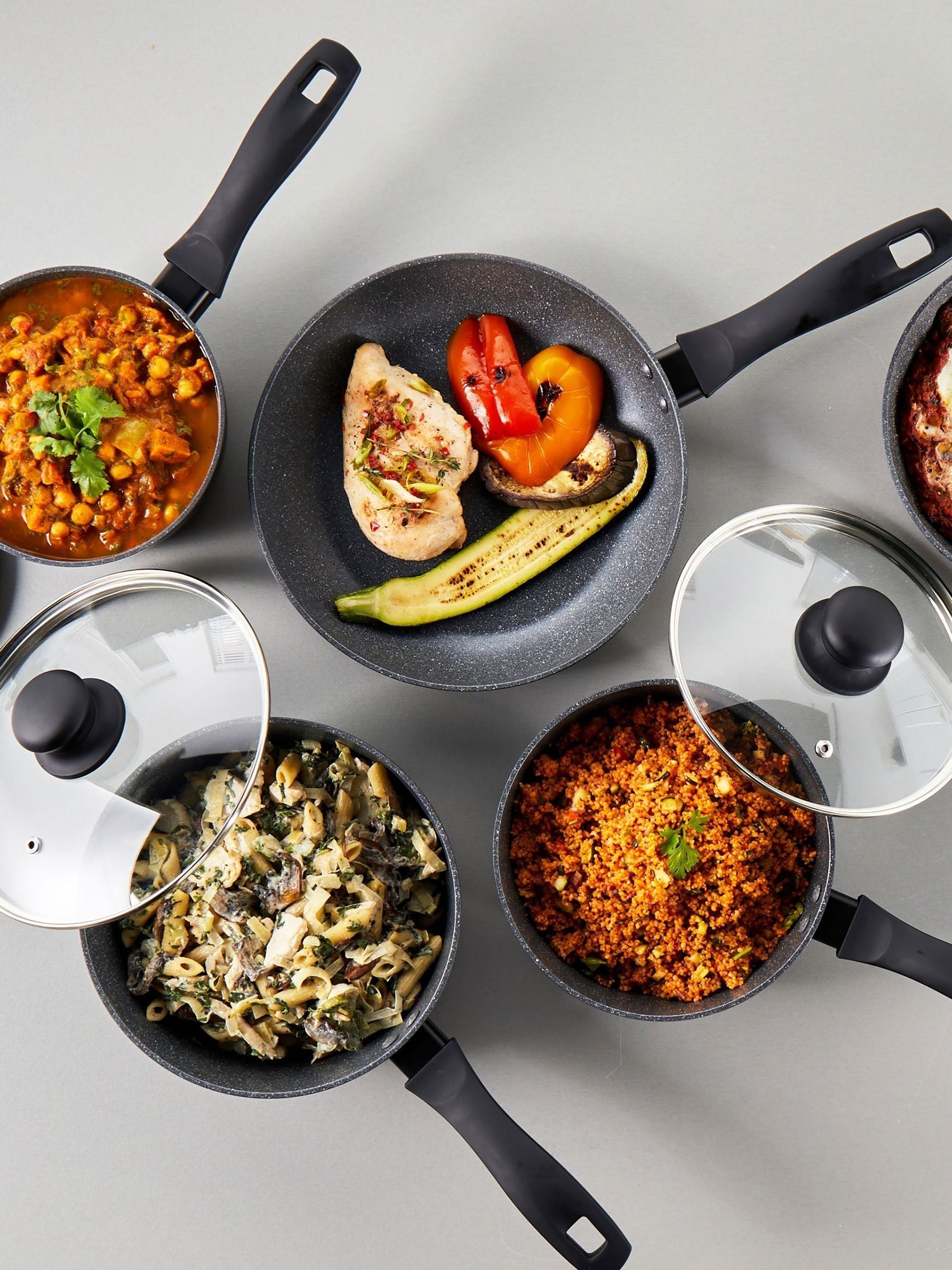 Russell Hobbs 5 Piece Black Metallic Marble Pan Set