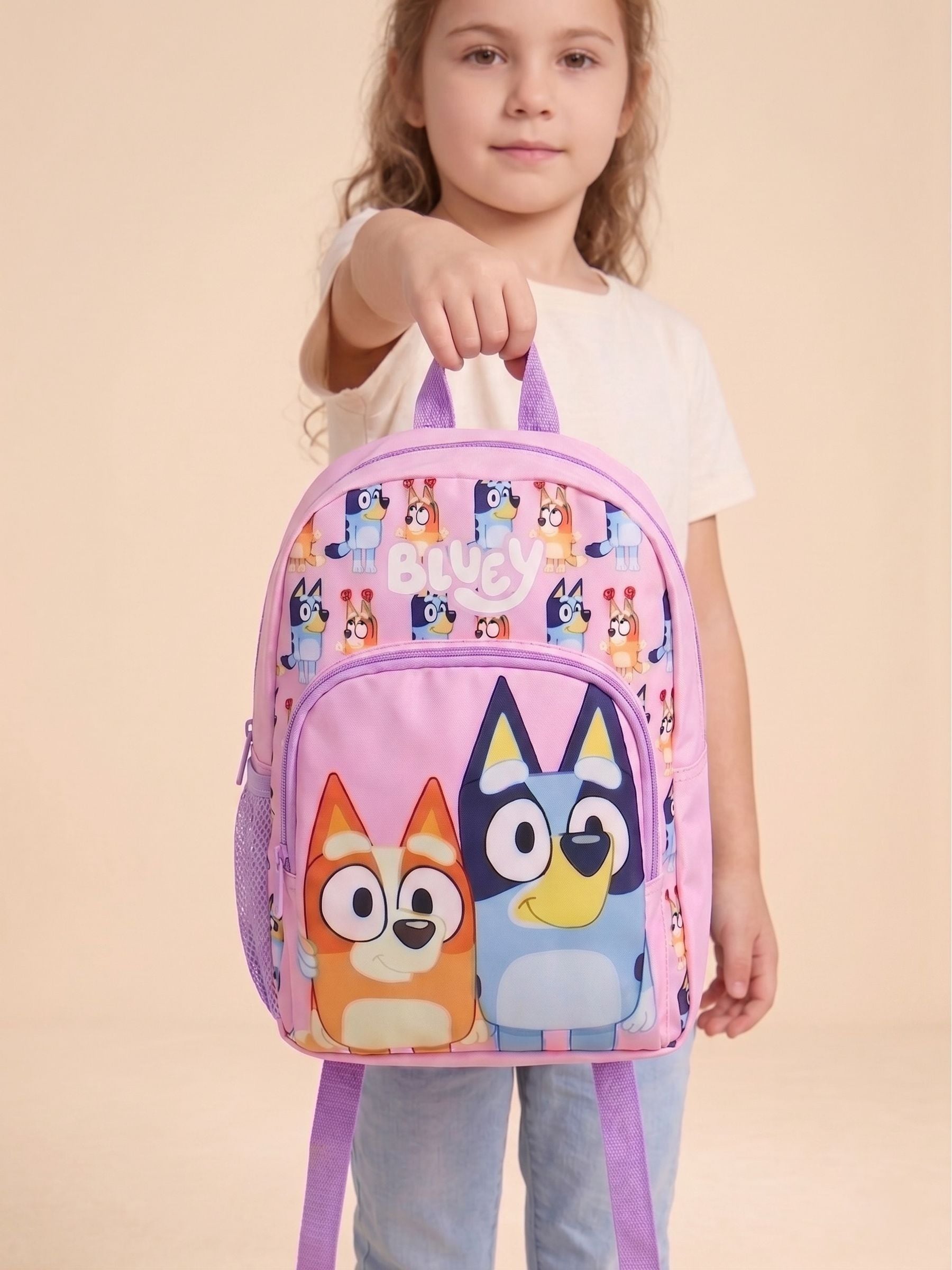 Bluey pink backpack featuring Bluey and Bingo - British product