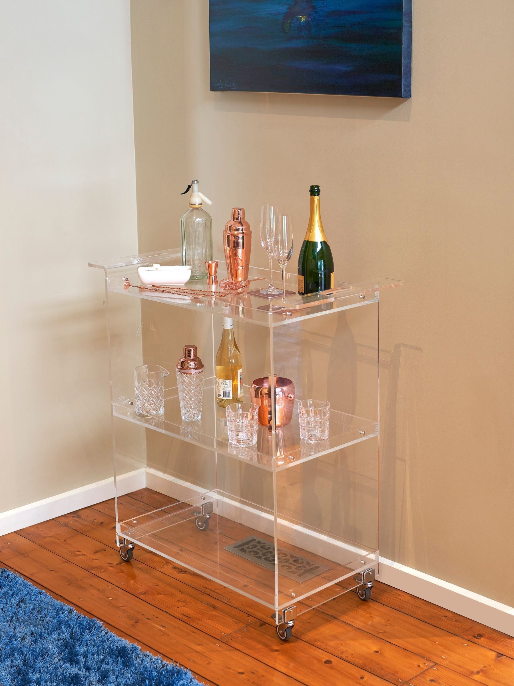 Bread + Butter Clear Clear 3 Tier with Handles Acrylic Bar Cart