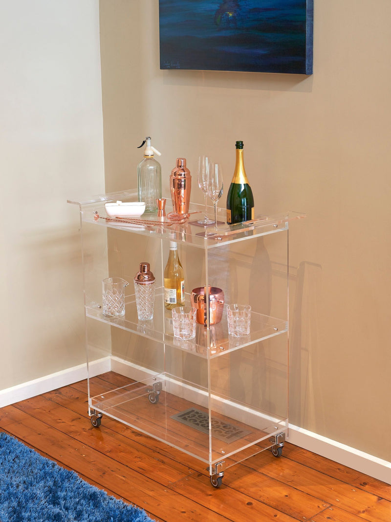 Bread + Butter Clear Clear 3 Tier with Handles Acrylic Bar Cart