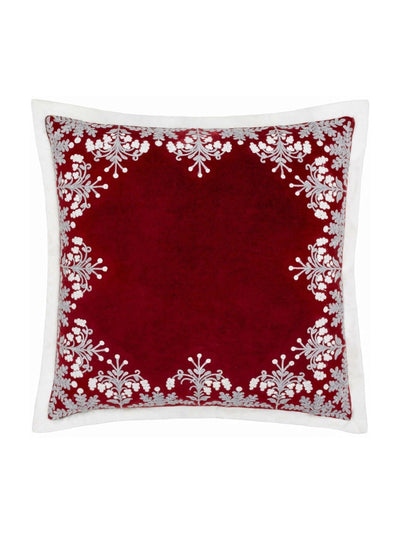 Next Paoletti Red Winter Bloom Floral Print Embroidered 100% Cotton Cushion- Buy online at McGrocer