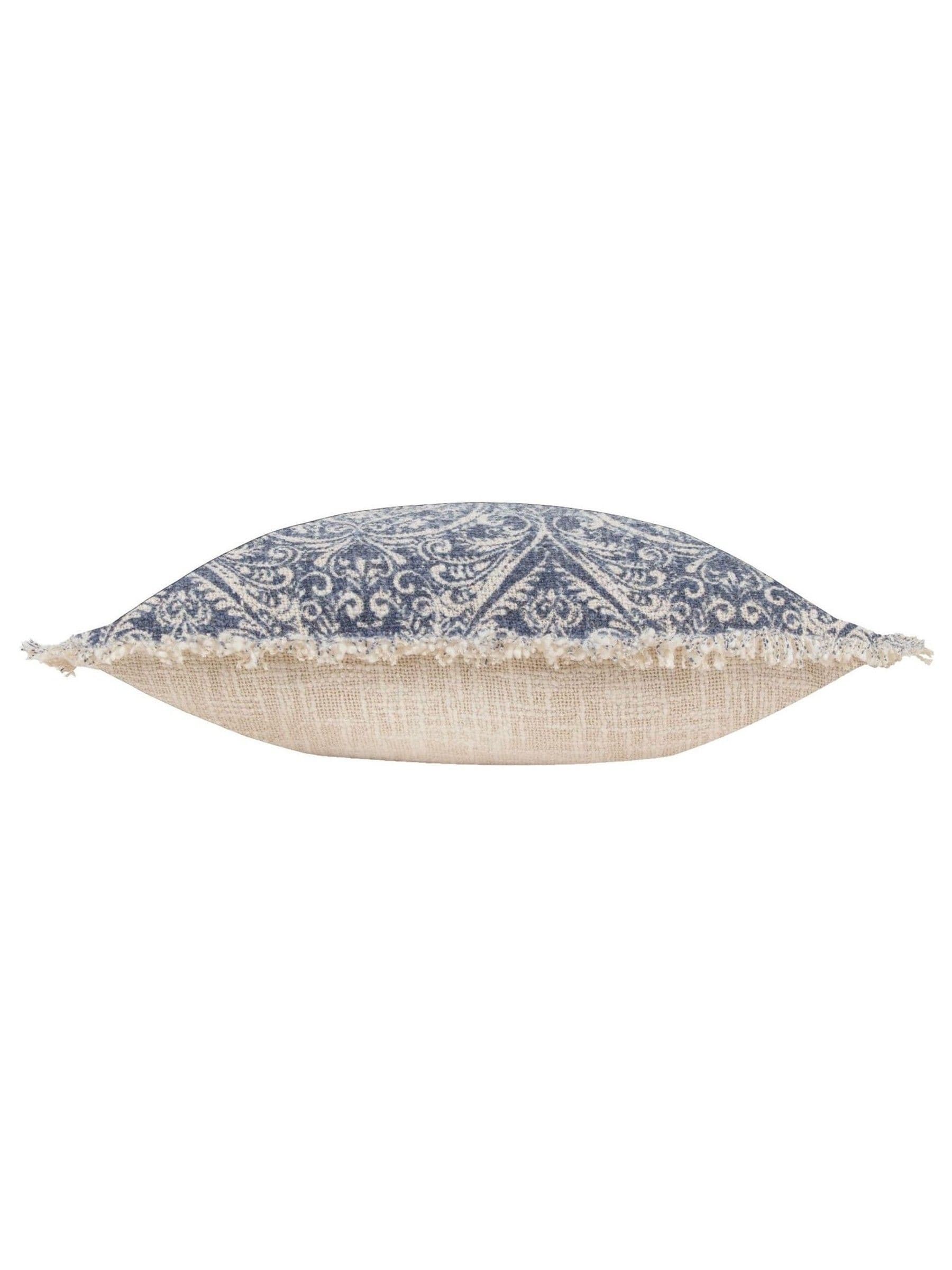 Paoletti blue damask fringed cushion 50cm - British product
