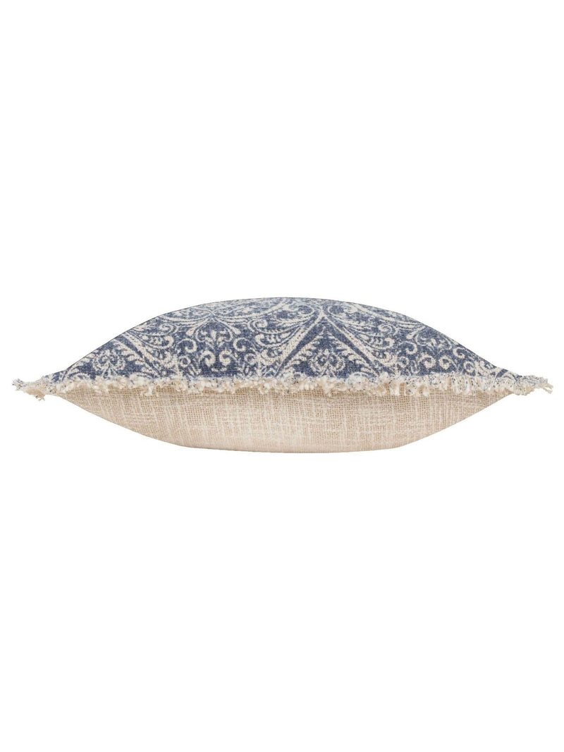 Paoletti blue damask fringed cushion 50cm - British product