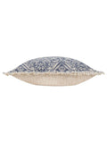 Paoletti blue damask fringed cushion 50cm - British product