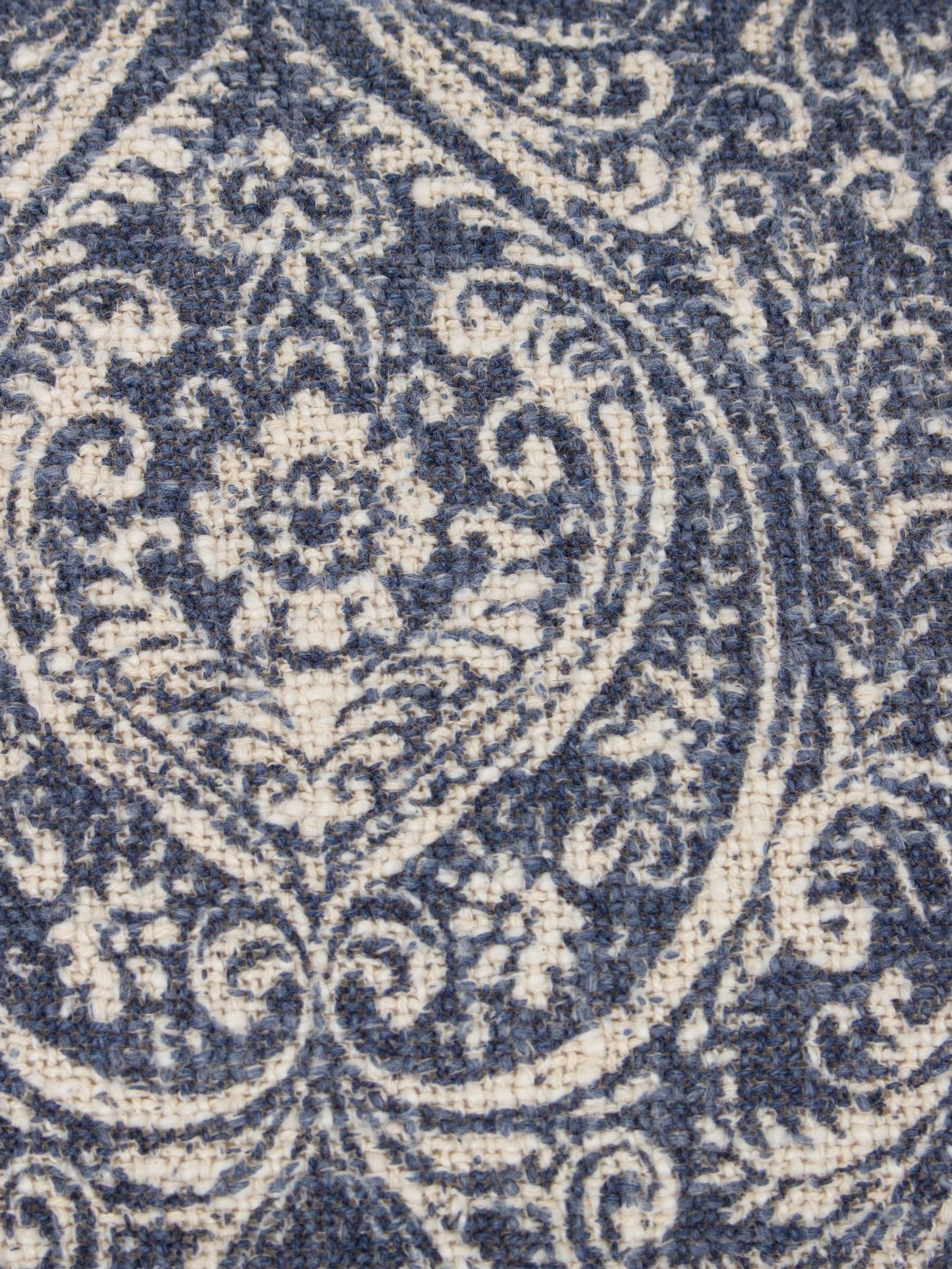 Paoletti blue damask fringed cushion 50cm - British product