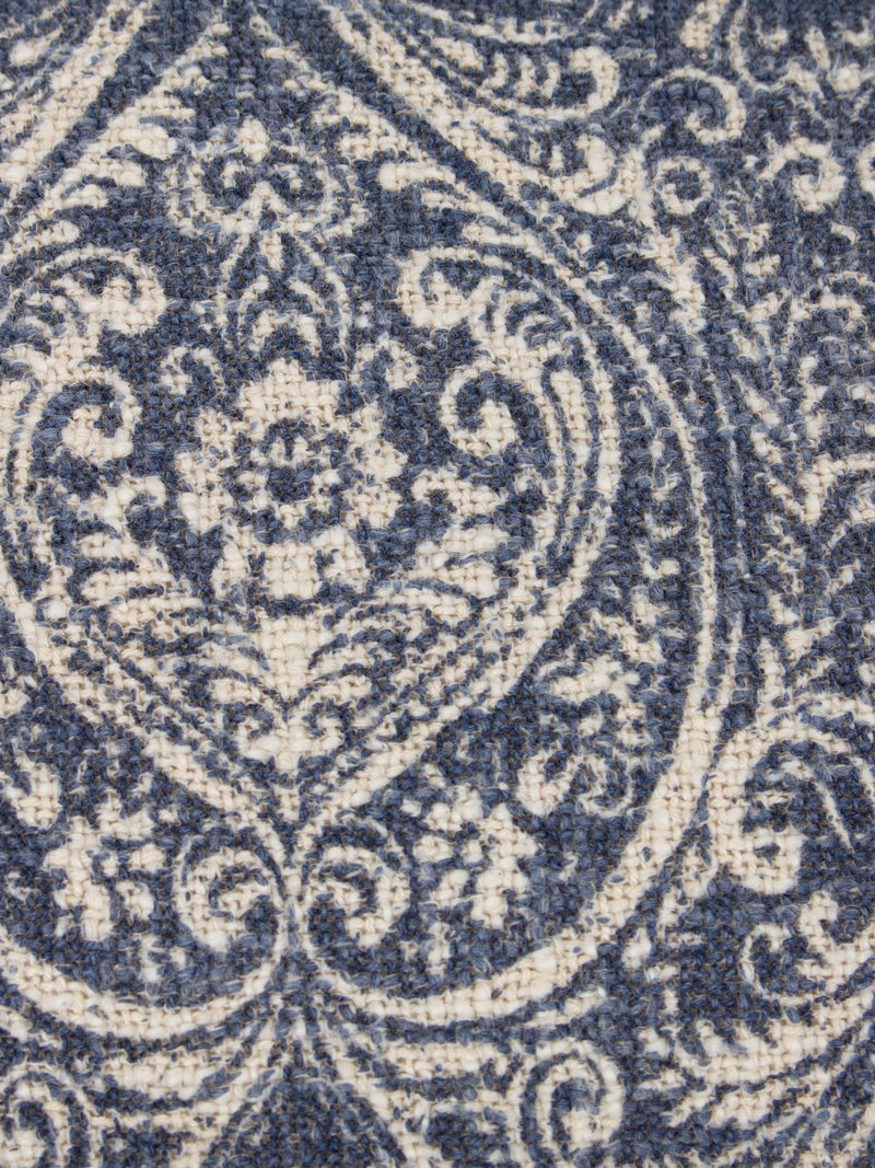 Paoletti blue damask fringed cushion 50cm - British product