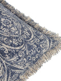 Paoletti blue damask fringed cushion 50cm - British product