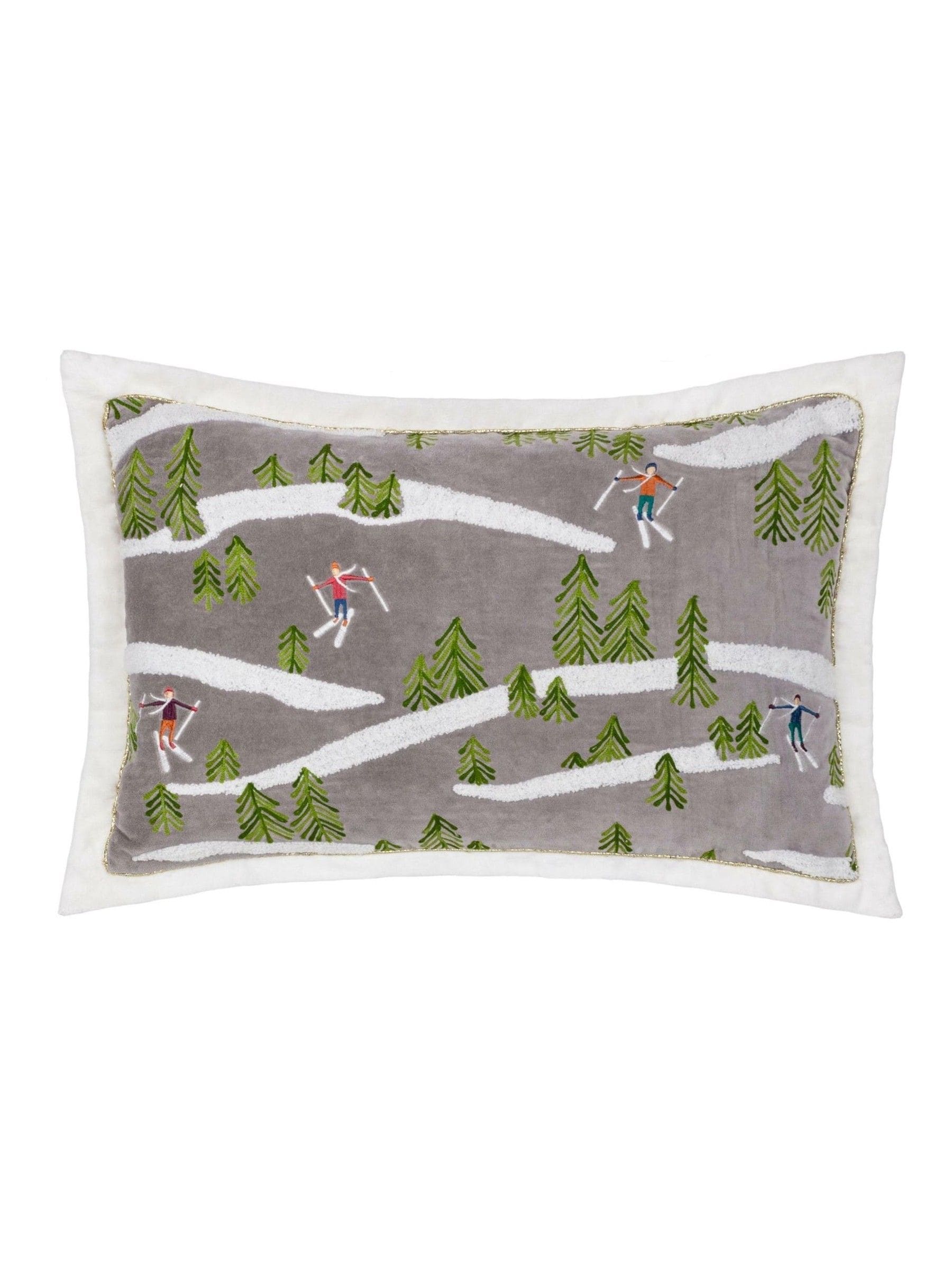 Paoletti taupe alpine embroidered cotton cushion 50x35cm (British brand)
