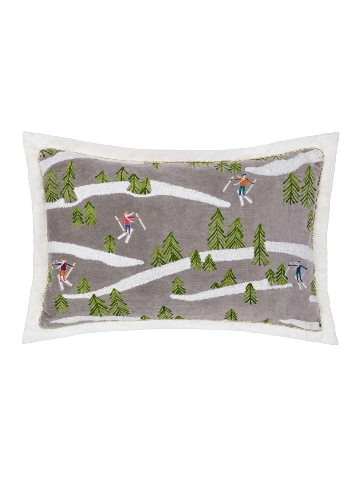 Paoletti taupe alpine embroidered cotton cushion 50x35cm (British brand)