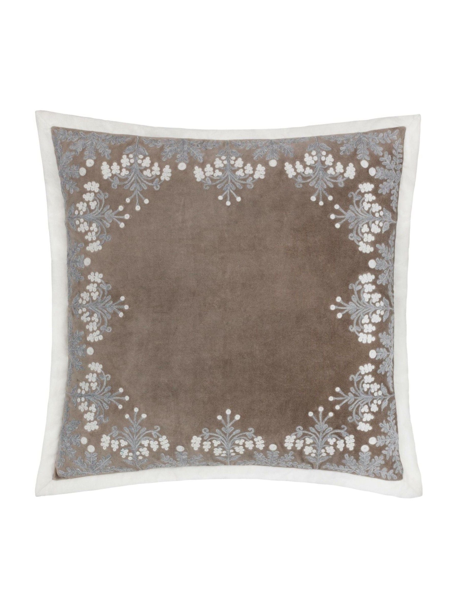 Paoletti Red Winter Bloom Floral Print Embroidered 100% Cotton Cushion