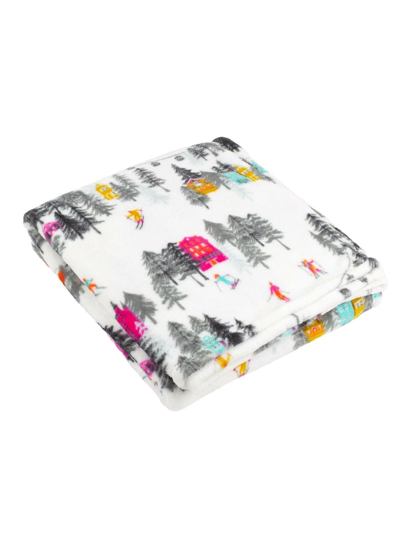 Furn Snow Aspen fleece throw featuring a snowy ski scene (British brand)