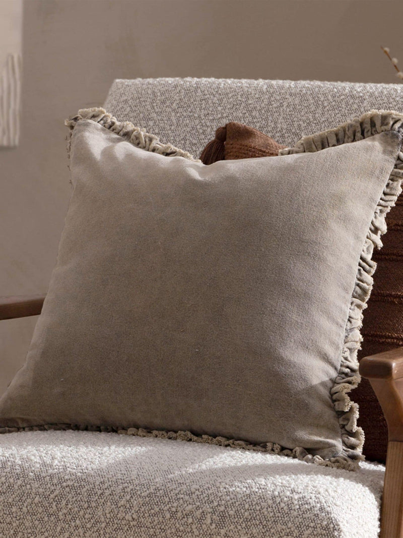 Yard Taupe Bertie Washed Cotton Velvet Cushion