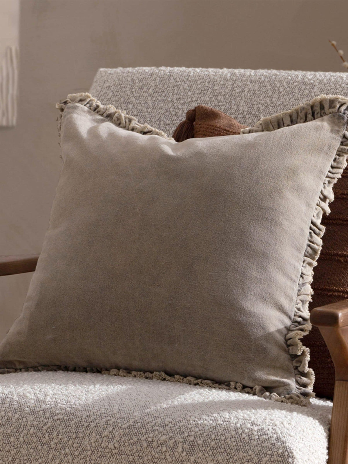 Yard Taupe Bertie Washed Cotton Velvet Cushion