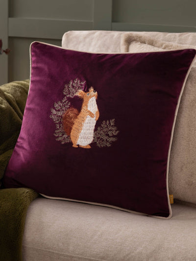 Next Furn Plum Pineberry Forest Embroidered Velvet Cushion- Buy online at McGrocer