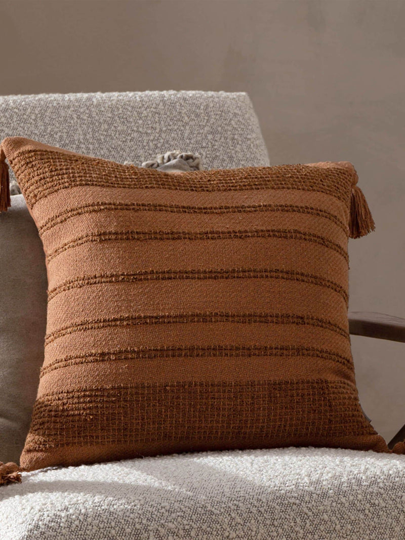 Yard Stone Larch woven tasselled cushion 45cm, imported from the UK