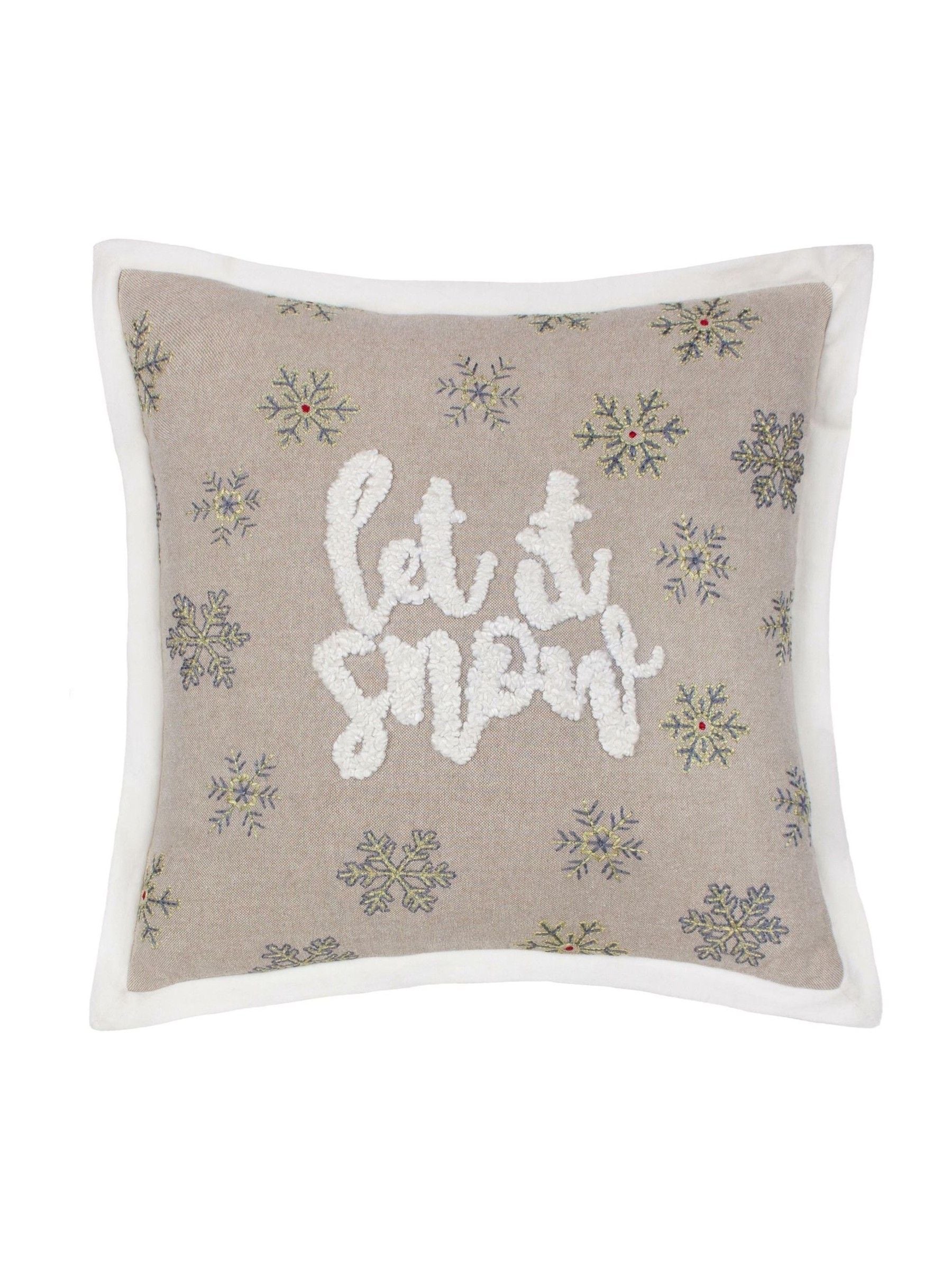 Paoletti green Christmas cushion with Let It Snow embroidery - British product
