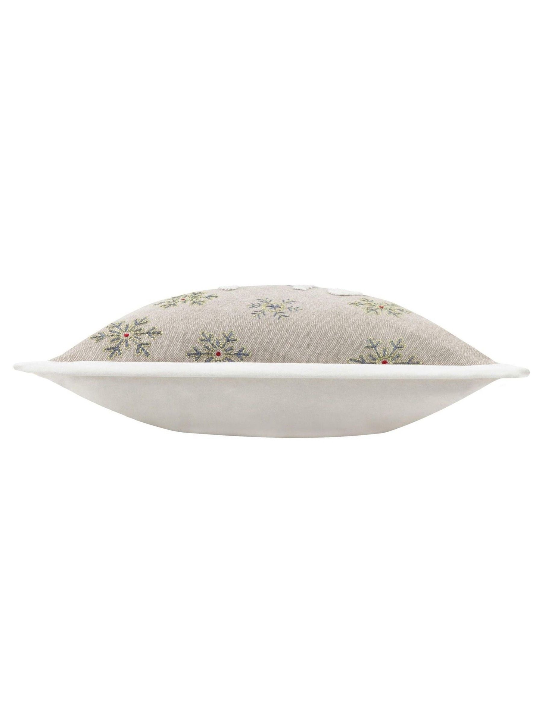 Paoletti green Christmas cushion with Let It Snow embroidery - British product