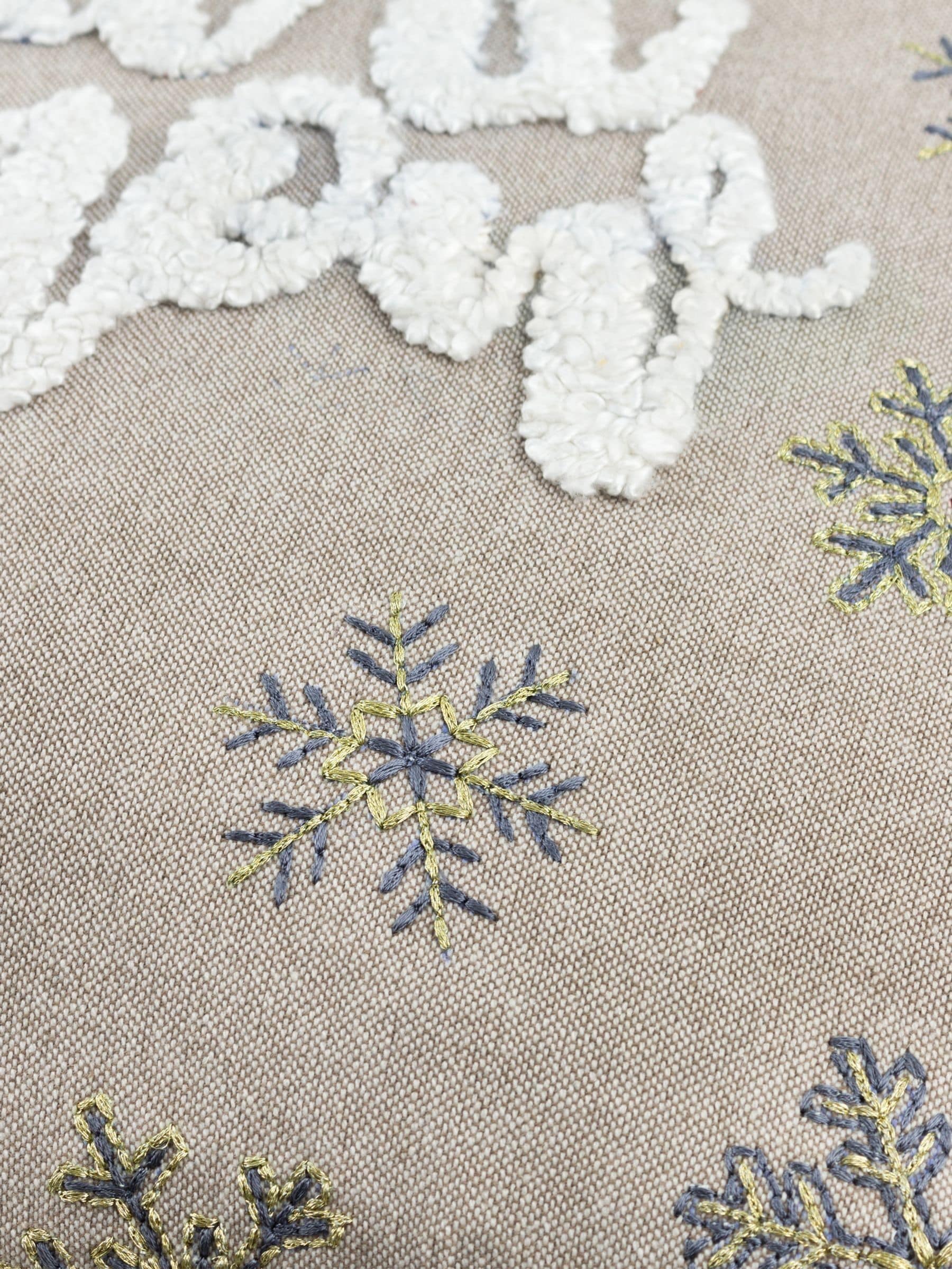Paoletti green Christmas cushion with Let It Snow embroidery - British product