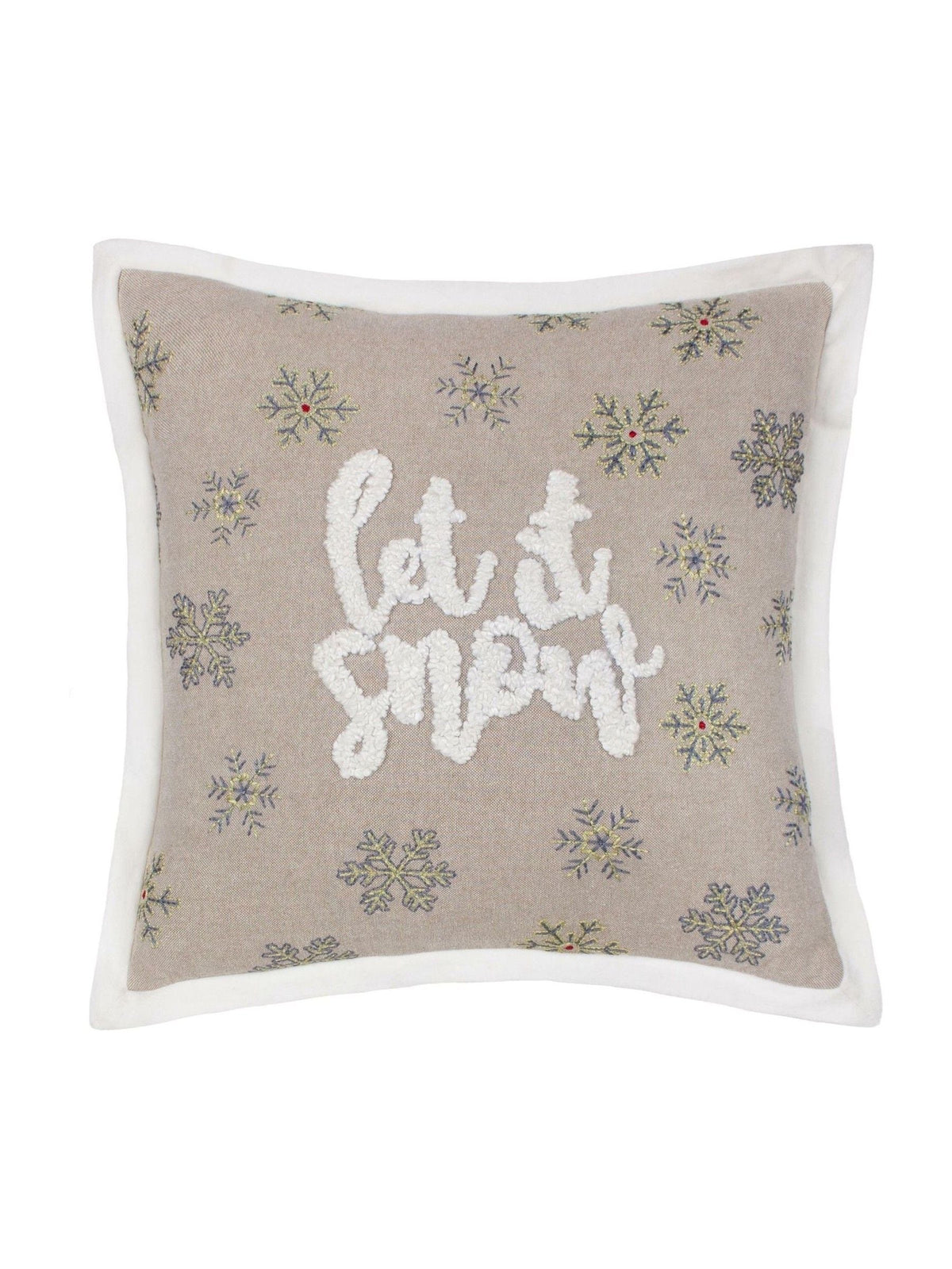 Paoletti green Christmas cushion with Let It Snow embroidery - British product