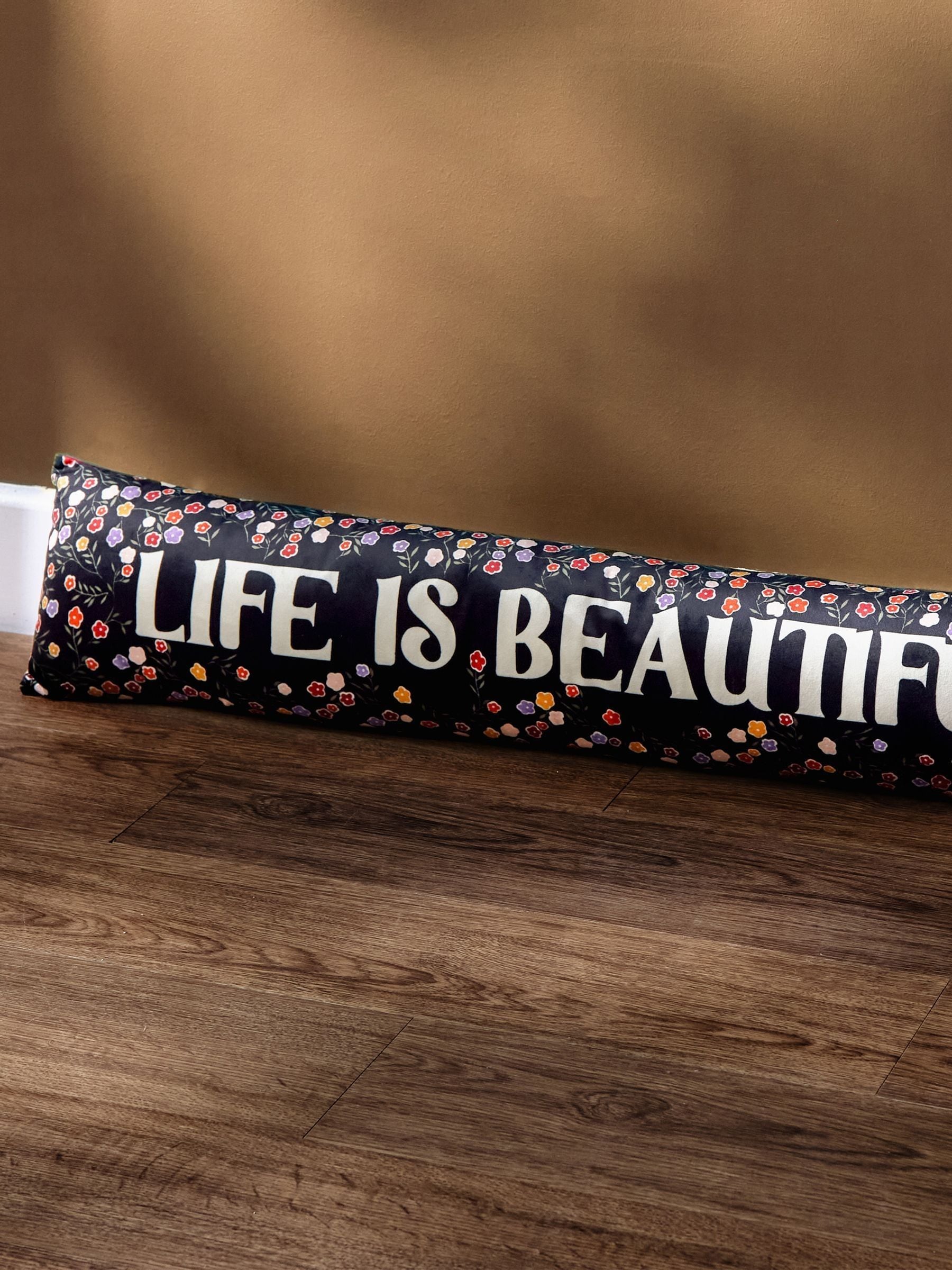 Furn multicolour Life Is Beautiful velvet draught excluder, imported from the UK