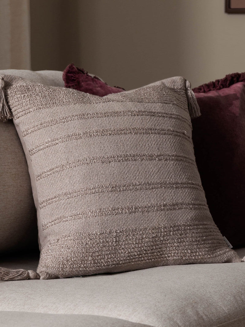 Yard Stone Larch woven tasselled cushion 45cm, imported from the UK