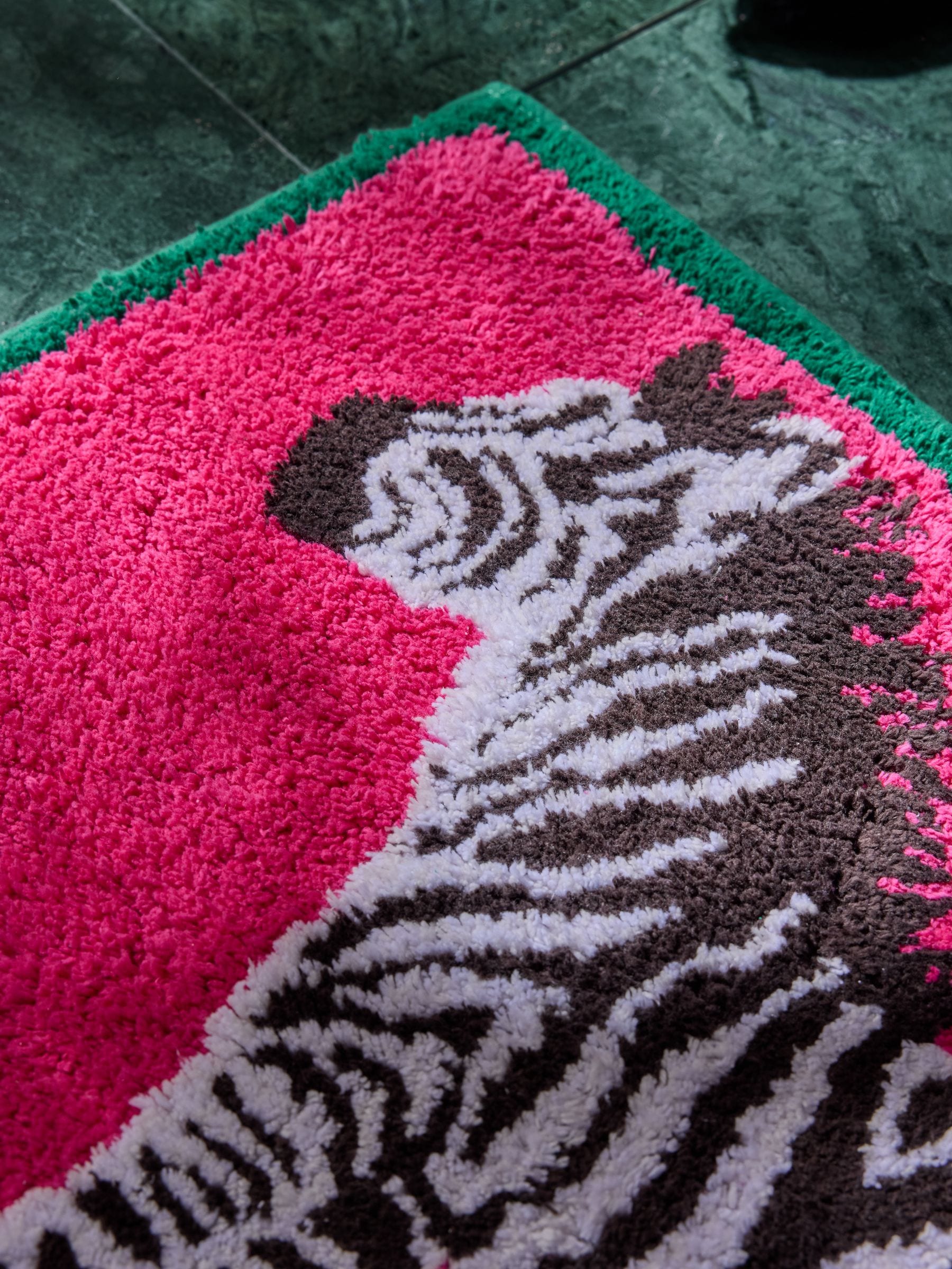 Pink Zebra 100% cotton bath mat with zebra design - British product