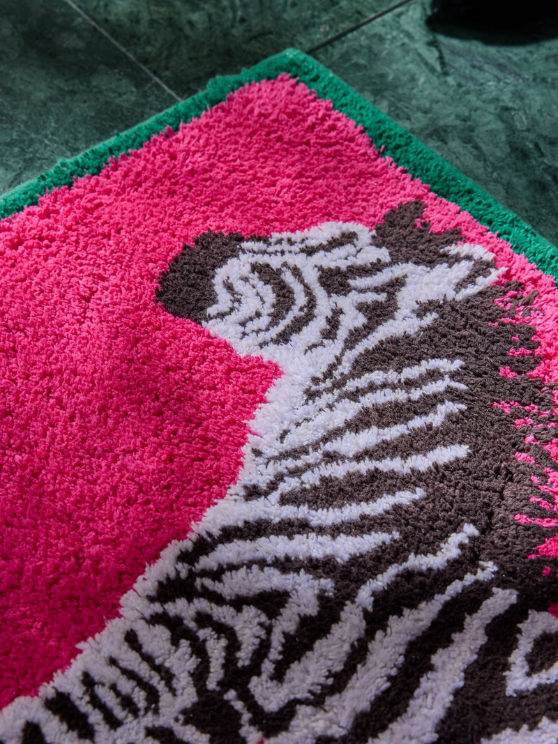 Pink Zebra 100% cotton bath mat with zebra design - British product