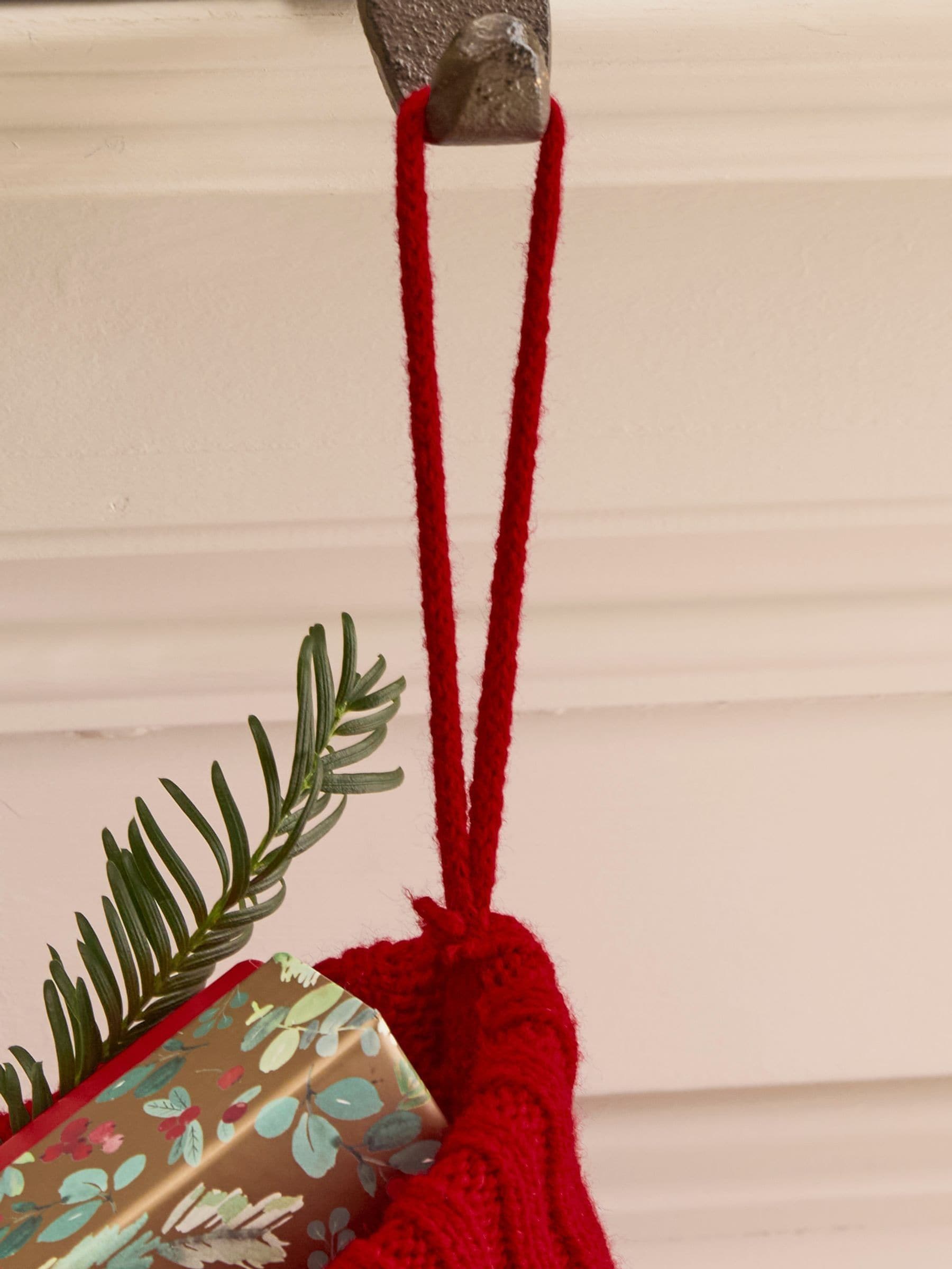 Dibor red cable knit Christmas stocking 50cm, imported from the UK