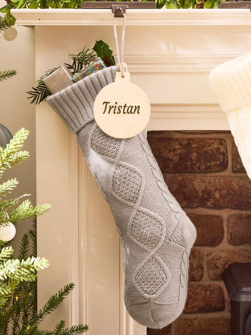 Dibor grey cable knit Christmas stocking 50cm, UK version