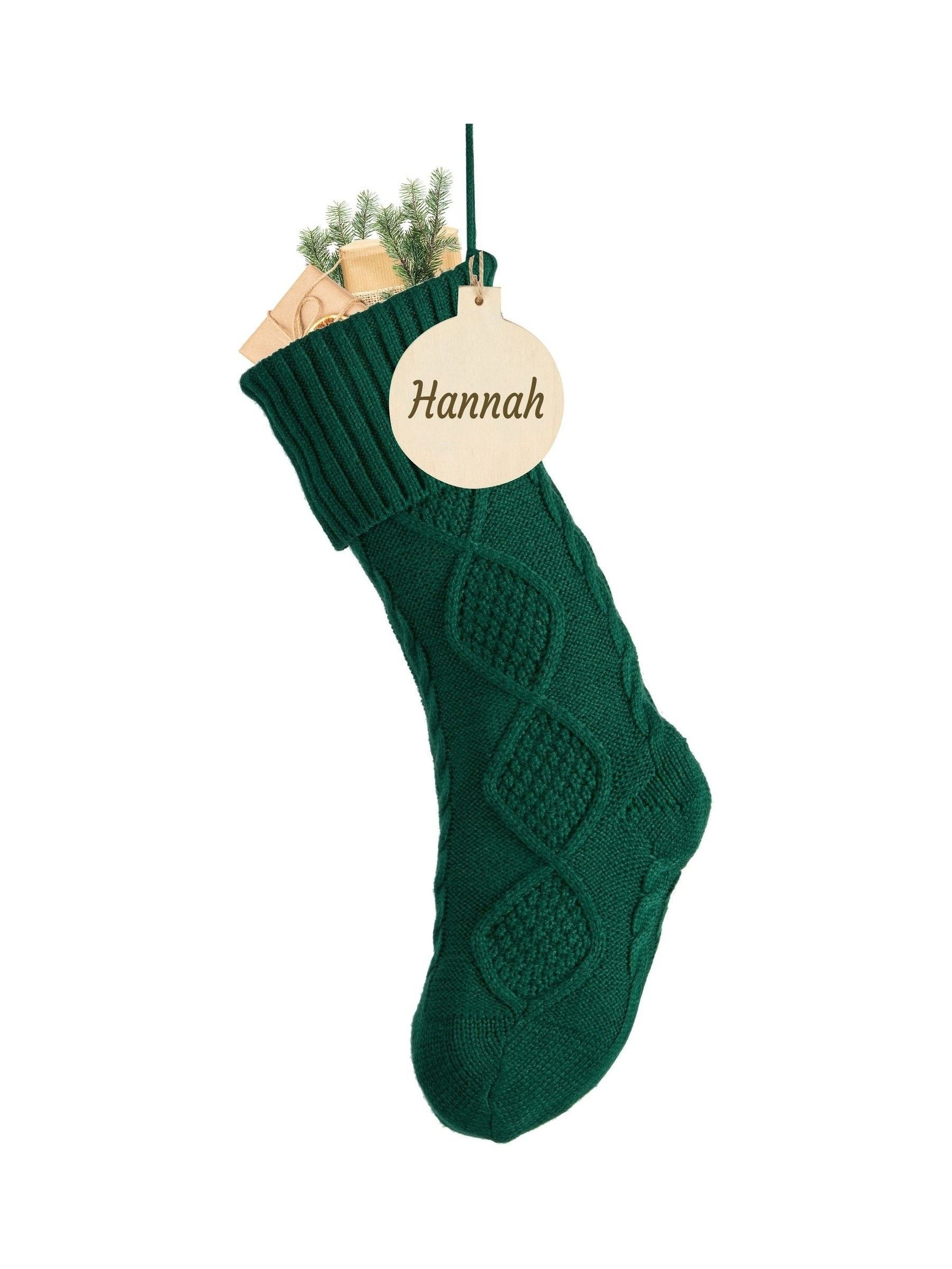 Dibor green cable knit Christmas stocking 50cm, imported from the UK
