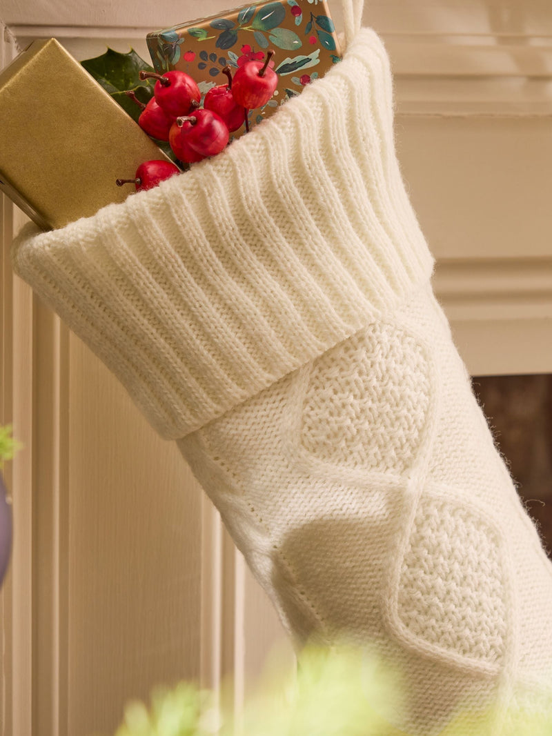 Dibor cream cable knit Christmas stocking 50cm (British brand)