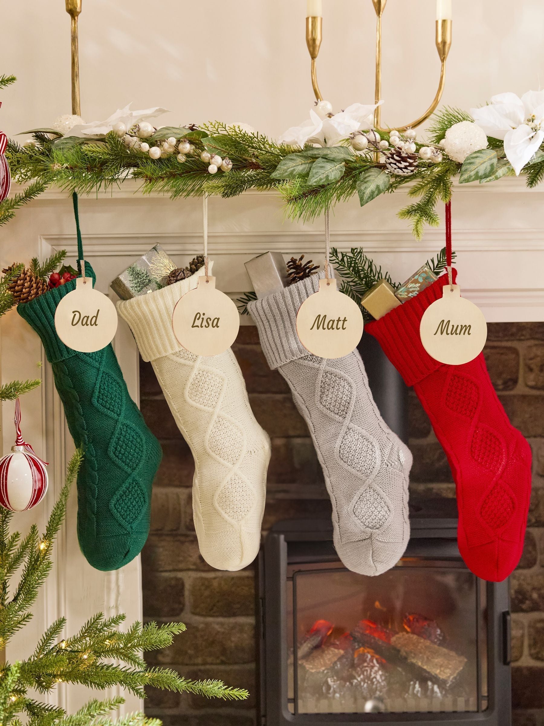 Dibor cream cable knit Christmas stocking 50cm (British brand)