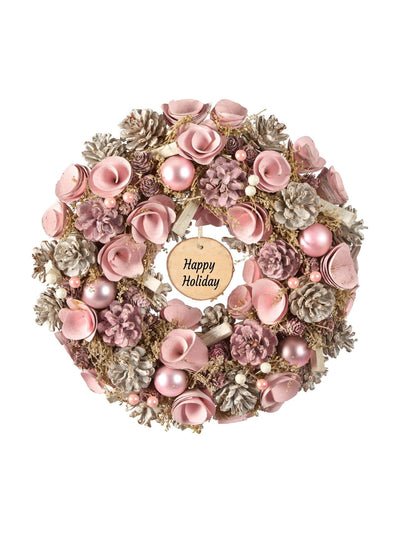 Dibor Personalisierbarer Weihnachtskranz mit rosa Rosen 38 cm