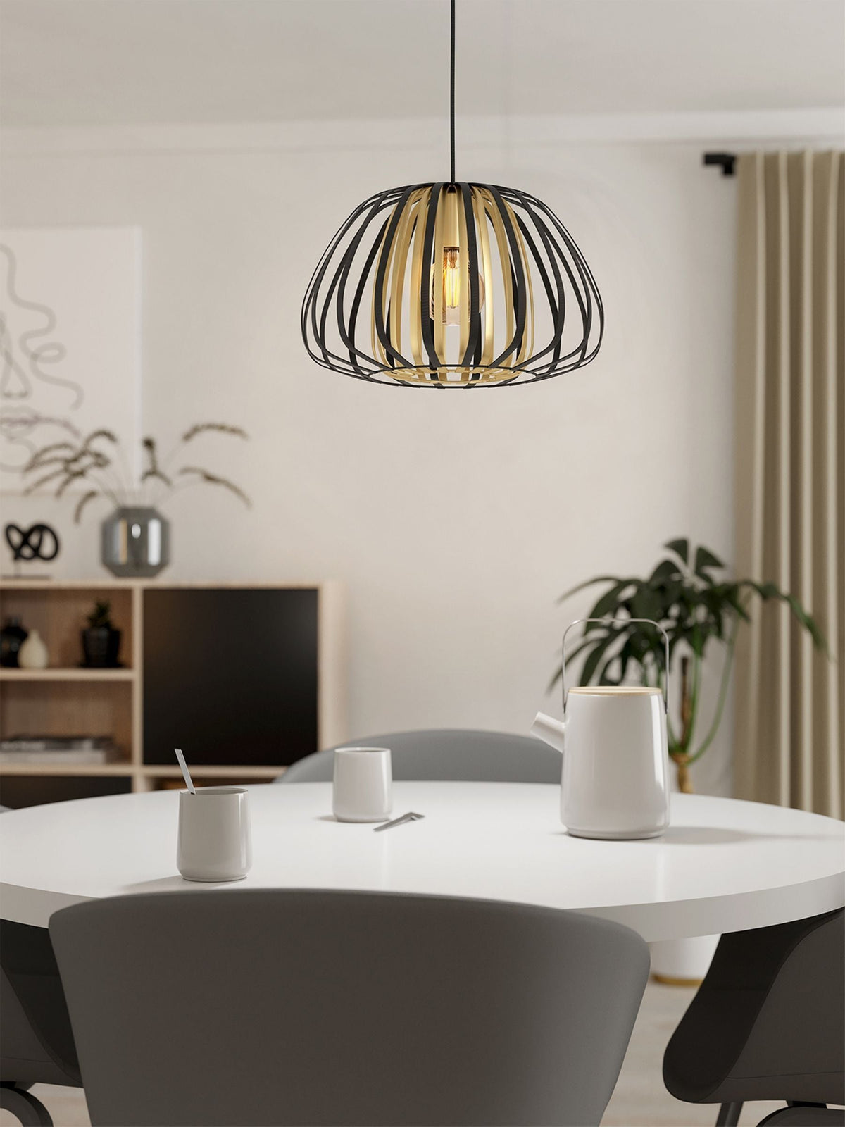 Eglo black caged pendant light 110cm, imported from the UK
