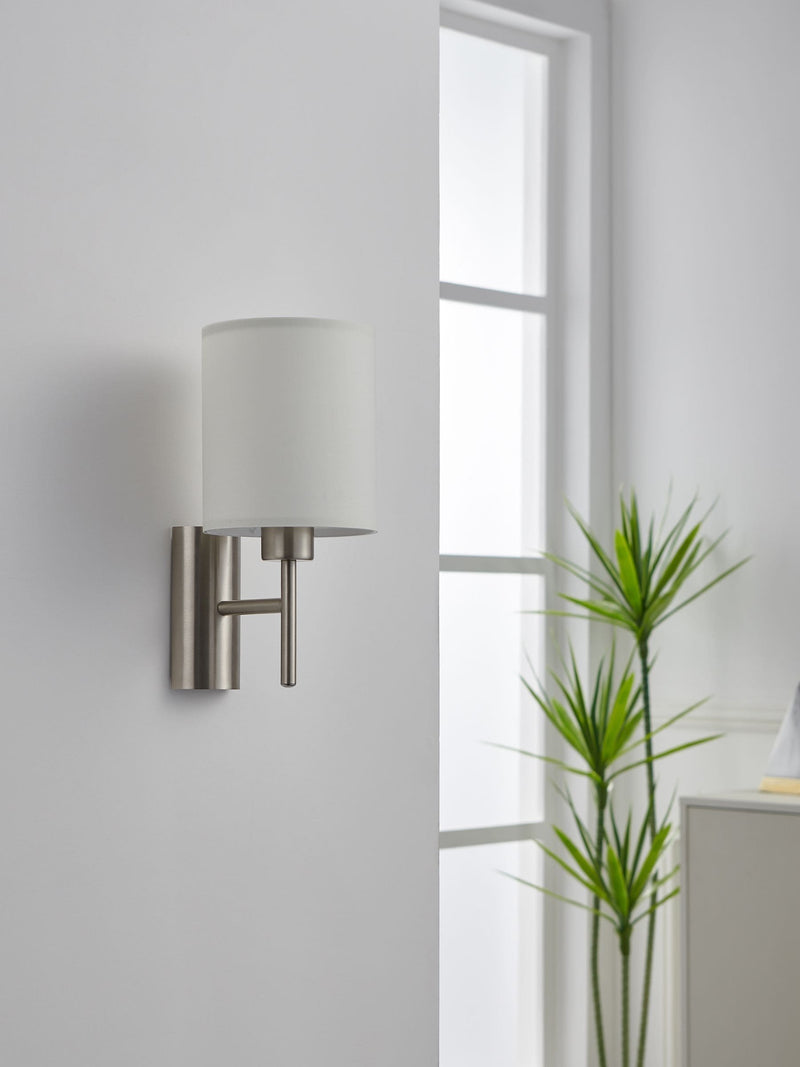 Eglo Pasteri wall light satin nickel and fabric, UK version