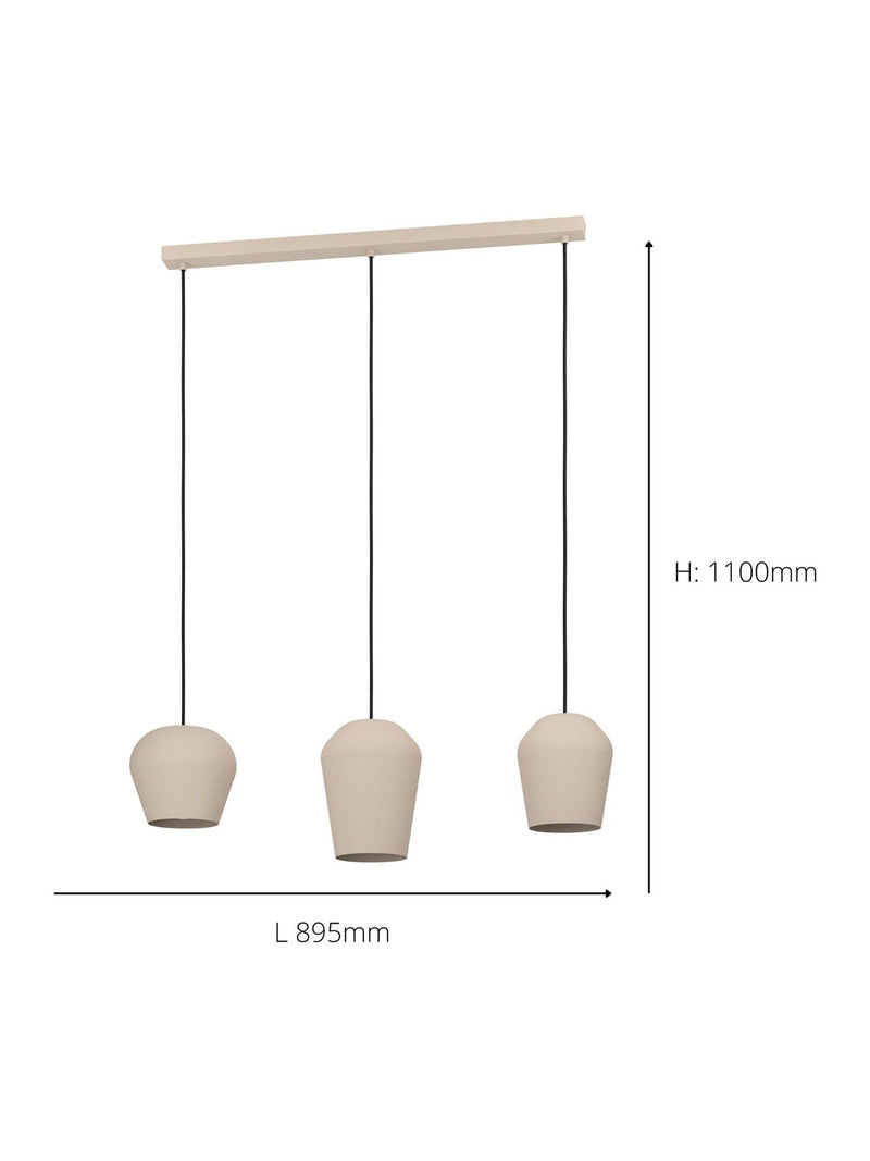 Eglo Cambaito three-shade steel pendant light sand finish - British product