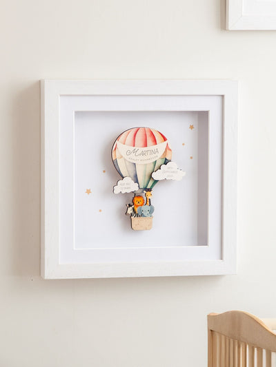 Einzigartiges Geschenk: Heißluftballon-Erinnerungsdruck zur Geburt oder Taufe, personalisiertes Wandbild, 25 x 25 cm