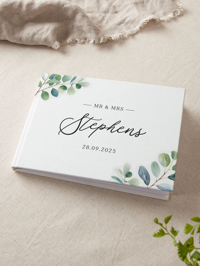 No Ordinary Gift eucalyptus personalised wedding guest book - British product