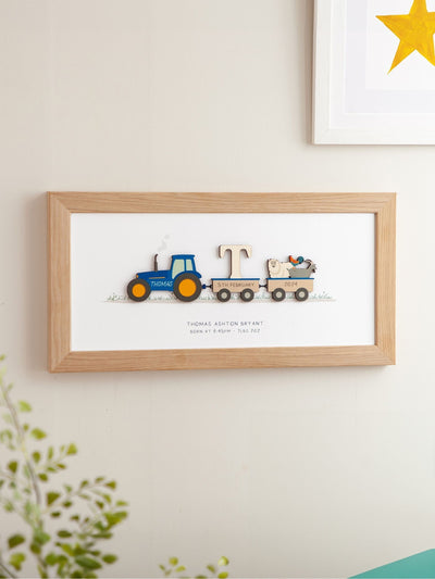 Ingen ordinær gave Personlig nyfødt tre-traktorprint eike-ramme treleketøyprint 18x40cm
