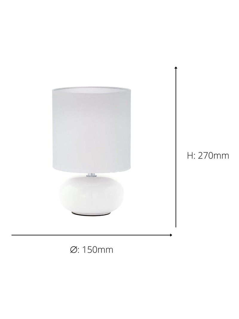 Eglo white ceramic table lamp with fabric shade, imported from the UK