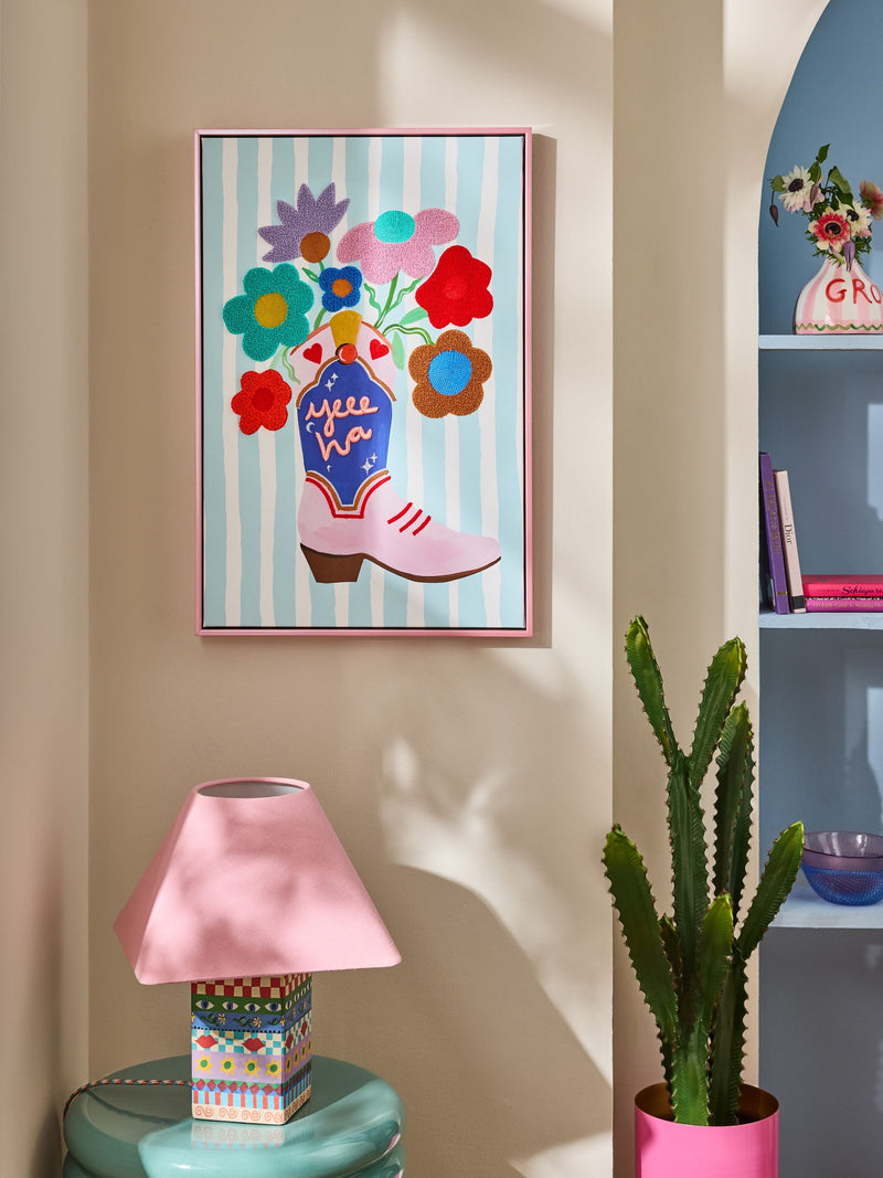 Eleanor Bowmer pink floral cowgirl boot wall art - British product