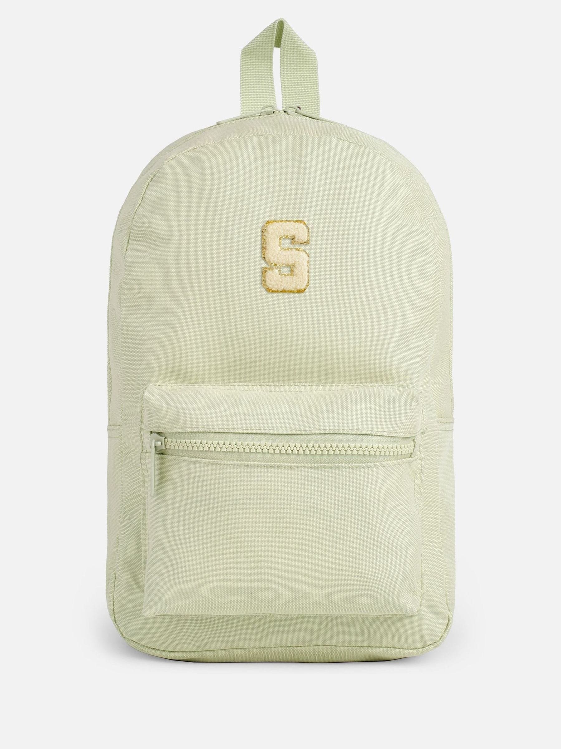 Alphabet kids green backpack with personalised initial, imported from the UK